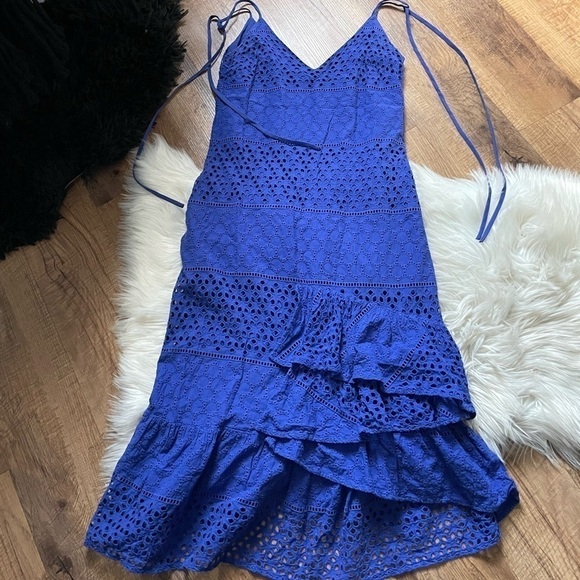 ASOS Blue Eyelet Lace Tie Shoulder Dress - Picture 2 of 4